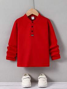 Ein bequemes einfarbiges langärmeliges Poloshirt für kleine Jungen, geeignet für Lässig Bekleidung, passend für Frühling und Sommer, sehr geeignet für Outdoor, Schule, Straßenmode, Partys und Lässig Bekleidung, mit hoher Kosten-Nutzen-Effizienz