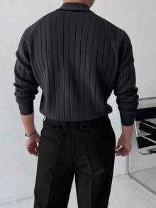 Claim Dot Sweater Pria Lengan Panjang Bergaris Abu-abu Gelap dengan Resleting, Atasan Jumper Rajut Minimalis Kasual Elegan untuk Musim Gugur, Cocok untuk Mendaki, Pesta, Kantor, Rumah & Perjalanan Sehari-hari - MultiWarna - View 2