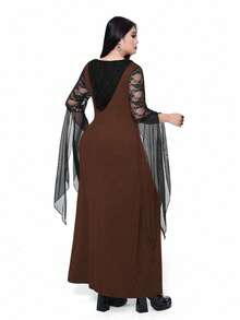 SHEIN Whyspr Váy xòe buộc dây phong cách Goth tối màu cỡ lớn cho nữ - màu nâu - Xem 2