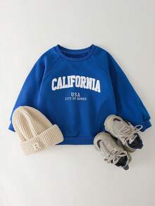 THE HAPPY LOOK Young Girl Blue Casual Letter Print Crew Neck Sweatshirt, Autumn/Winter