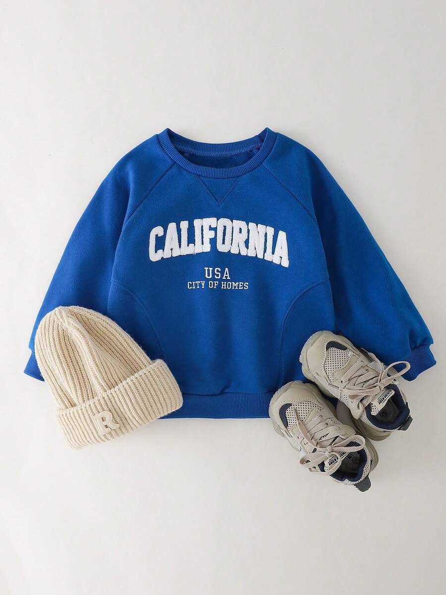 THE HAPPY LOOK 少女蓝色休闲字母印花圆领卫衣，秋冬 - 藍色 - 查看 1