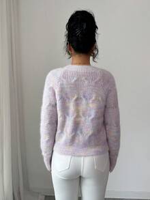SHEIN Elenzya 蝴蝶结设计可爱小众柔软针织开衫，女士独特毛衣外套 - 淡紫色 - 查看 4
