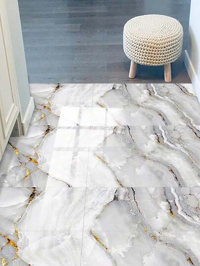 10pcs Self-Adhesive PVC Decorative Floor Stickers, 2D Flat Golden Texture Faux Marble Pattern Wall Stickers, Wallpaper, Tile Stickers For Wall, Floor Decoration, Suitable For Kitchen, Living Room, Bathroom, Bedroom And Other Home Decor