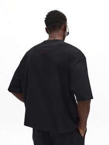SUMWON Oversized Statement Text T-Shirt Legacy In Progress Short Sleeve Crew Neck Cotton Casual Streetwear Plain - Black - View 2