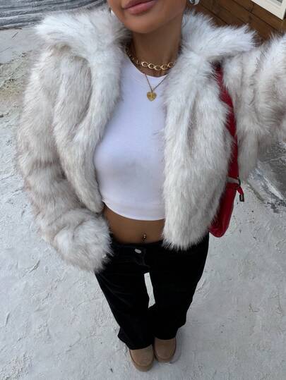 Muchica 冬季新款女士短款人造毛皮夹克