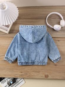 SHEIN Chaqueta vaquera para bebé niño, nueva de otoño/invierno, informal, suave, linda, cálida, con forro polar con capucha, holgada, térmica, estilo coreano, adecuada para otoño/invierno - Lavado ligero - Ver 4