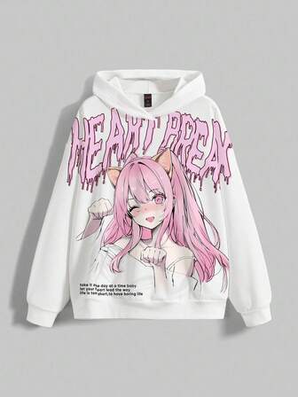 Anime Sexy Y2K Style Heart Print Loose Fit Hoodie Sweatshirt For Women, Autumn/Winter