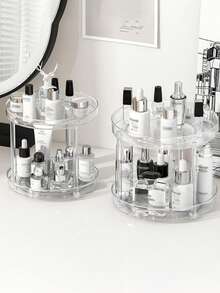 1 Stück Drehbarer Kosmetik-Aufbewahrungsständer für Badezimmer-Waschtisch, Schreibtisch-Organizer für Parfüm und Pflegeprodukte, mehrstöckige Kosmetik-Aufbewahrung für Kommode, für Urlaub, Strand, Badezimmer, Schlafzimmer, große Kapazität - Transparent - Übersicht 3