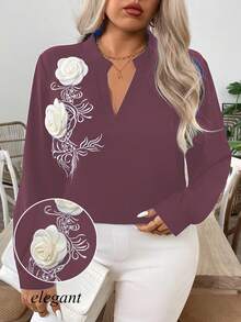 SHEIN Clasi Áo cánh thanh lịch thêu hoa 3D đính đá màu đen cỡ lớn cho nữ - Bụi tím - Xem 4