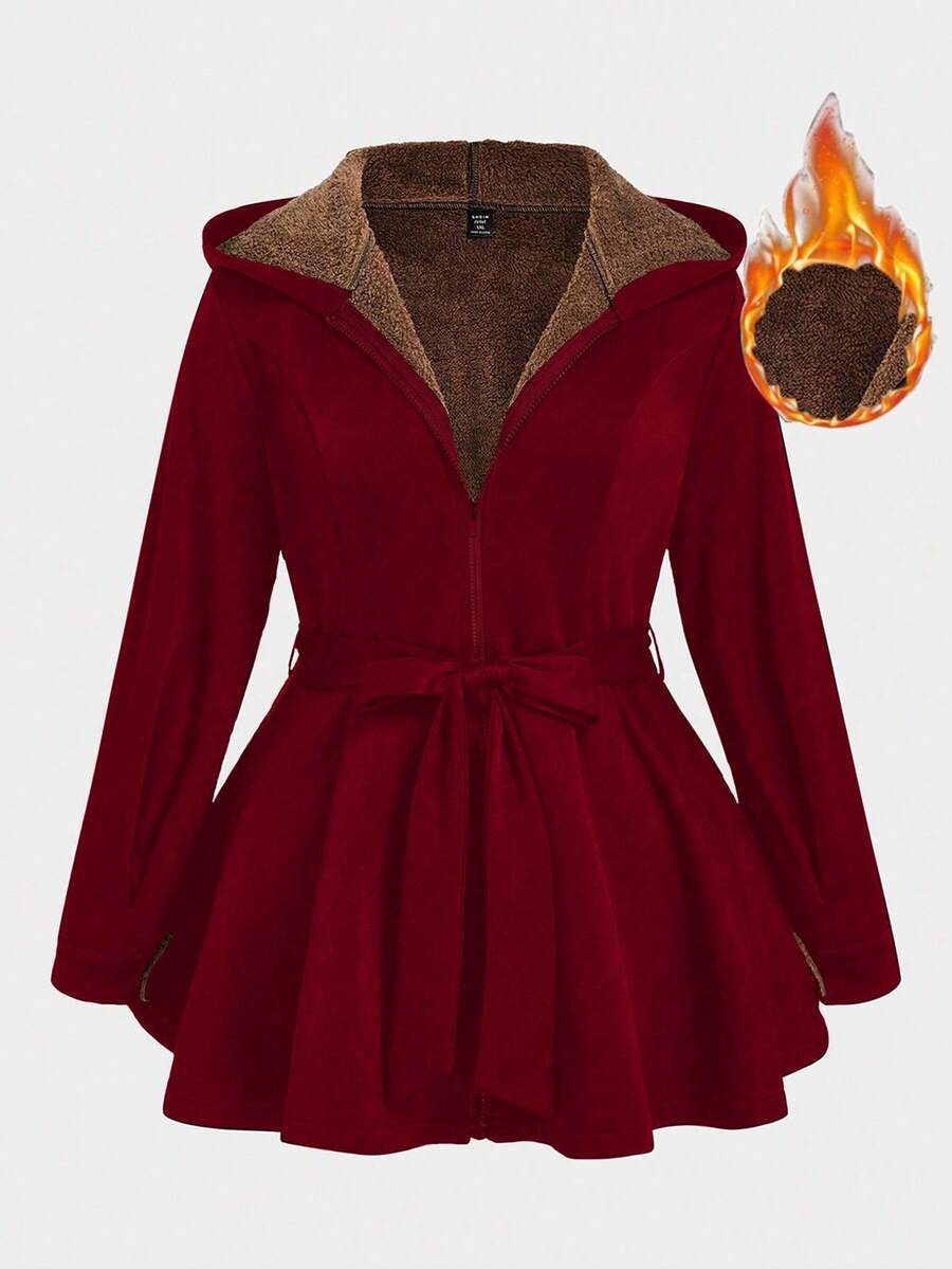 SHEIN Plus Size Puff Sleeve Fashionable Elegant Jacket - Burgundy - View 1