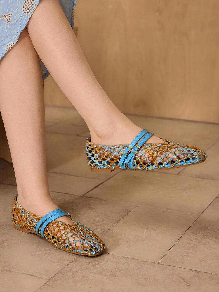 BRAID SQUARE TOE WOMEN FLAT SHOES SPRING SHOES