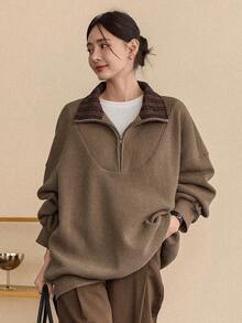 Dazy-Less Women's Loose Casual Sweatshirt, Fashion Business Casual Style, Autumn/Winter - Brown - View 5