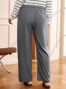 Rosumi Damen Große Größen einfarbige Hose mit Taschen, plissiert, weites Bein, lässig - Grau - Übersicht 2