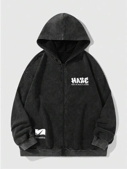 sweat-shirt à capuche noir délavé à motif flocons de neige pour homme, automne/hiver