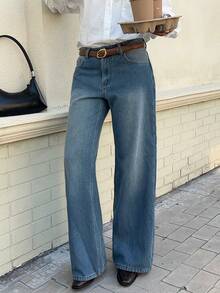 Siren Gaze 女士复古蓝色保暖内衬牛仔裤，低腰直筒裤型，精致提花牛仔面料，保暖内衬长裤，冬季款