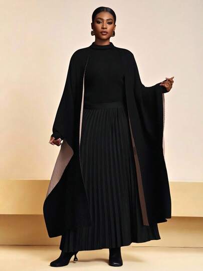 Veslaya 大码春夏秋冬四季新款音乐节、复活节、西部风情、游牧风生日派对、日常休闲、百搭单品、休闲度假、邮轮旅行、海滩、日光浴针织开衫斗篷双面双色斗篷开衫毛衣外套宽松连衣裙披肩连衣裙蝙蝠袖连衣裙黑色长袍端庄连衣裙