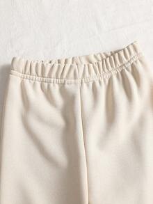 SHEIN 3 件套女婴休闲日常时尚立领运动衫、圆领长袖套头运动衫和松紧腰裤套装，适合户外活动和室内穿着，舒适时尚，适合秋冬季 - 彩色 - 查看 4