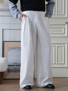 Manfinity Homme Pantalones de traje casuales de hombre a rayas blancas - Blanco - Ver 1