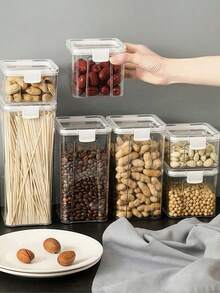 Hộp đựng thực phẩm bằng nhựa cho tủ lạnh nhà bếp, hộp đựng mì, thùng chứa nhiều loại ngũ cốc, hộp kín trong suốt, hộp đựng trà thảo mộc bằng nhựa, hộp đựng thực phẩm trong suốt - Trong sáng - Xem 9