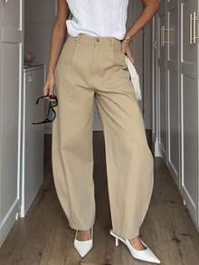 Ronhire Pantalon cargo ample de couleur unie pour femmes grandes tailles, décontracté pour le printemps/été