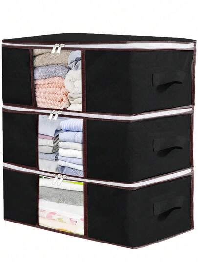 3个装可折叠家居收纳整理袋，家用收纳容器，用于整理衣物、床上用品、毛衣、枕头和衣柜物品