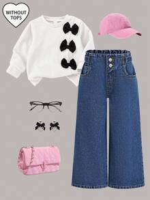 SHEIN 年轻女孩宽松深蓝色牛仔裤，适合秋季、冬季、休闲时尚度假穿着，2000年代风格，万圣节牛仔裤，圣诞节。 - 深色水洗藍 - 查看 1