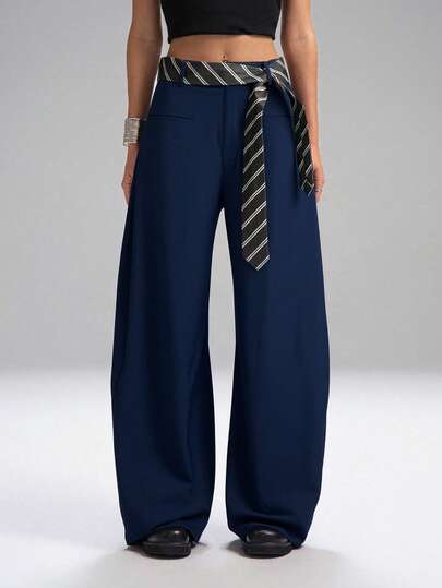 LYSMO 2025 New Women Casual Loose Scimitar Suit Pants With Striped Belt, Perfect For Commute And Everyday Wear, Office, Stylish And Minimalist In Fall/Winter
