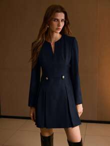 MOTF PREMIUM 双排扣褶皱连衣裙