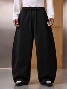 SWAVVY Men's Casual Dark Grey Sweatpants, Standard Size, Pockets, Curved Leg - Black - View 3