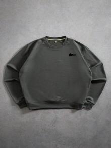 Manfinity Homme Hanorac bărbătesc gri, cu guler rotund și model pentagramă, croială lejeră, casual, îmbrăcăminte de iarnă, cadou perfect pentru iubit, foarte la modă pentru streetwear, campus și Halloween, top cu mânecă lungă