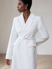 Aveloria Modichic Áo khoác trench coat trắng cổ điển có ve áo, kiểu dáng tối giản, thiết kế dây buộc eo có thể điều chỉnh - trắng - Xem 5