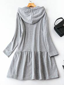 SHEIN LUNE Plus Size Spring/Autumn Casual Solid Color Drawstring Hooded Dress Fall Cloth For Women