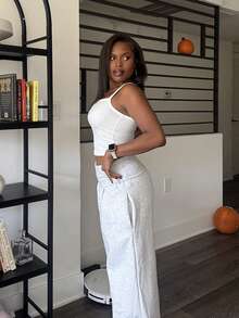 Tyla Gomez 超宽腿卷腰裤春秋冬秋冬休闲夏季机场裤圣诞节 - 灰色 - 查看 6