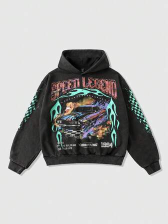 Street Life sweat-shirt à capuche court vintage lavé pour hommes, style streetwear