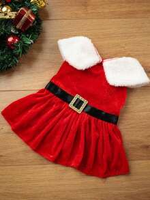 PETSIN Weihnachts-Haustier-Dekorationen, Samt-Weihnachtsmannkleid, Weihnachts-Haustierzubehör