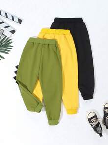 SHEIN 3 条装男童休闲运动学院风恐龙印花运动裤，适合日常穿着、上学、旅行、运动、春秋、度假、假日、放松、日光浴、夏季