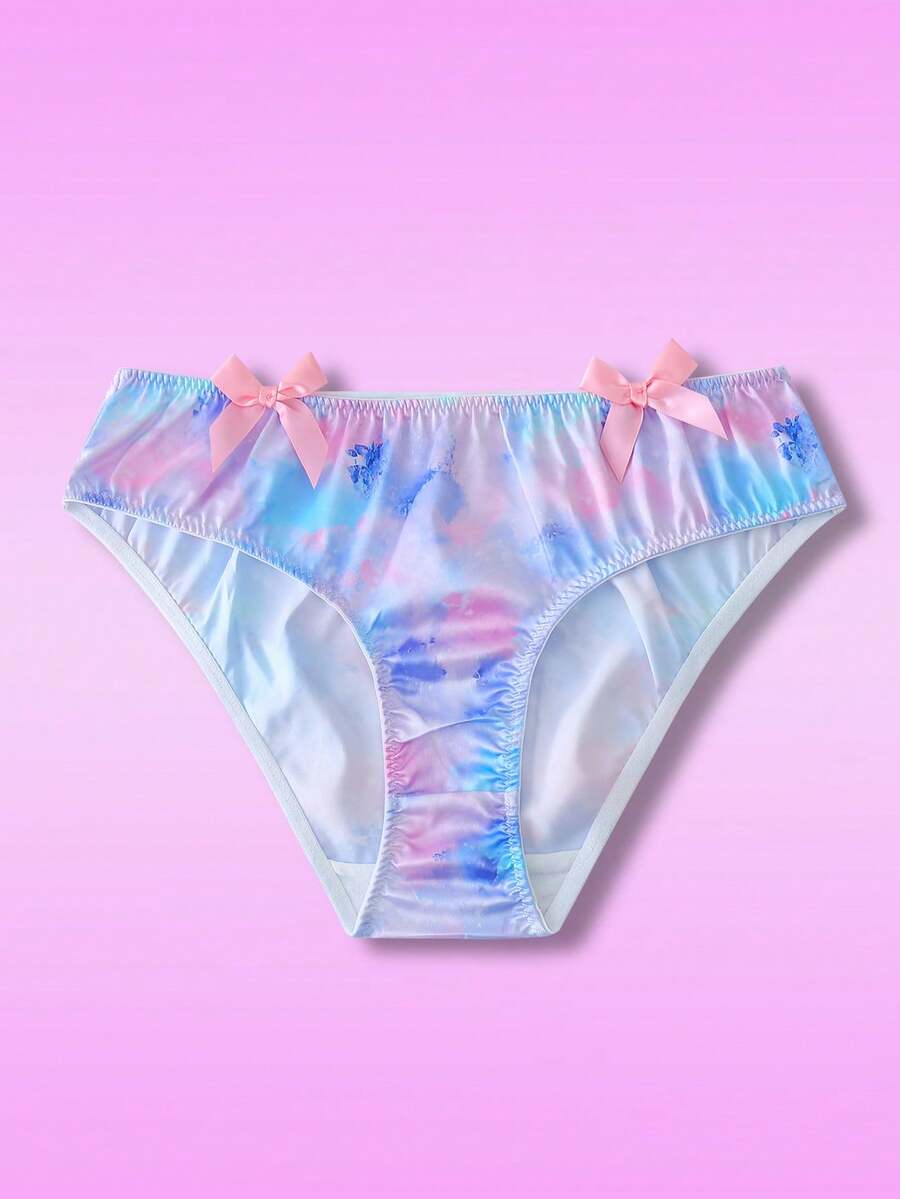少女扎染印花蝴蝶结装饰内裤和内衣 - 彩色 - 查看 1