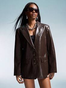 GENKIRA Fashionable Design Commuter Chic PU Blazer - Brown - View 6