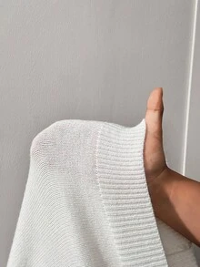 SHEIN BamGlam Váy len nữ, cổ tròn tay dài, kiểu dáng ngắn, vải jacquard nhiều màu, váy len thời trang tối giản thường ngày - Màu be - Xem 8