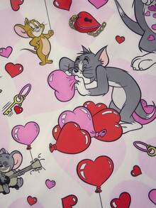 TOM & JERRY X SHEIN 1 Túi mua sắm gấp gọn in hình nhân vật hoạt hình dễ thương, túi tote có túi nhỏ đựng đồ kèm dây xích hạt để treo, hình Tom, Mèo, Jerry, Chuột, Tình bạn - Nhiều màu - Xem 6