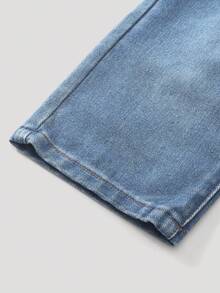 SHEIN Playful Pals Baby Girl Casual Versatile Simple Y2K Streetwear Distressed Loose Straight Washed Blue Comfortable Jeans, Suitable For Daily Wear - Light Wash - View 4