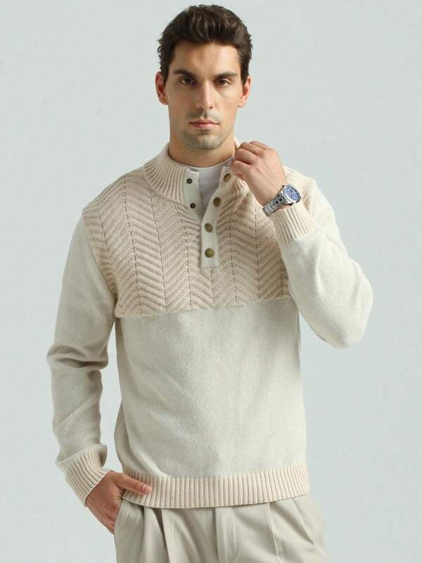 Manfinity CityGents Jersey de cuello alto con media cremallera para hombres, versátil top casual de manga larga para otoño/invierno, adecuado para trabajo al aire libre y uso diario