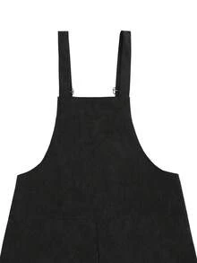 Manfinity Roghcode 纯色无袖时尚百搭宽松休闲灯芯绒背带裤，黑色，男士冬季款 - 黑色 - 查看 5