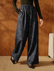 Anewsta Pantalon de survêtement  à imprimé léopard et doublure en polaire avec clous pour femmes - Gris foncé - Voir 5