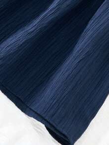 SHEIN Teen Girl Woven Loose Fit Casual Round Neck Dress, Navy Blue - Navy Blue - View 5