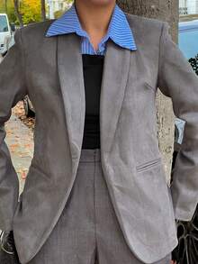 NegzBox Blazer de costume pour femme de bureau et déplacements, de couleur unie - Gris - Voir 3