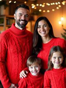 HIMLAND Men's Christmas Cable Knit Pullover Sweater Christmas Sweater For Men Couple Outfits Sets Men And Women Matching Outfits Red Sweater Christmas Clothes