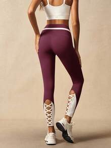 VARSIVA Women Leggings Women's Long Knitted Sports Leggings With Stylish Lace-Up Detail And Functional Pocket Cut Out Leggings Light Grey Leggings Criss Cross Leggings Workout Leggings Yoga Leggings