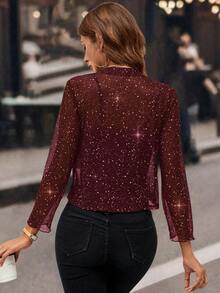 Editum Women's Autumn Shiny Long Sleeve Open Front Short Fashion Jacketfall/Winter Elegant Halloween New Year Party - Burgundy - View 2