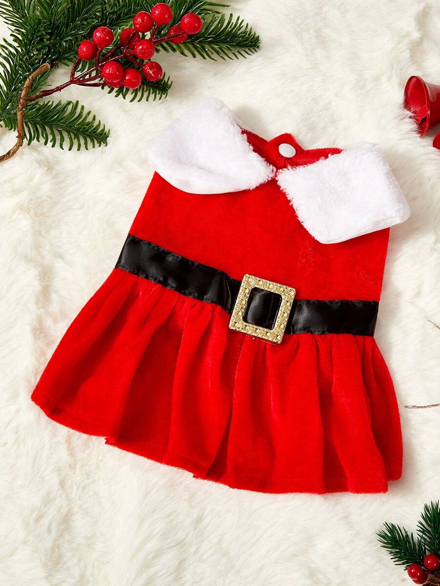 PETSIN Weihnachts-Haustier-Dekorationen, Samt-Weihnachtsmannkleid, Weihnachts-Haustierzubehör